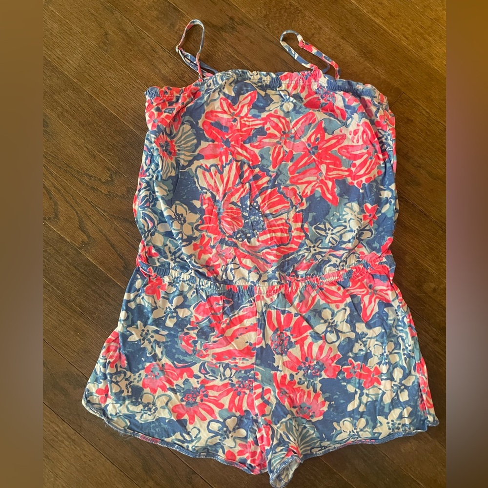 EC Lilly Pulitzer Girls XL  Pink and Blue Floral Kids Romper